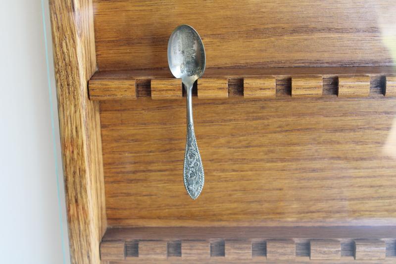 photo of vintage wall mount spoon rack glass front display case vitrine, collector's showcase for spoons #2