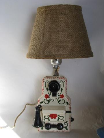 photo of vintage wall sconce lamp, antique wall box phone, hand-painted china #1