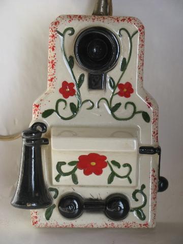 photo of vintage wall sconce lamp, antique wall box phone, hand-painted china #2