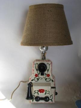 catalog photo of vintage wall sconce lamp, antique wall box phone, hand-painted china