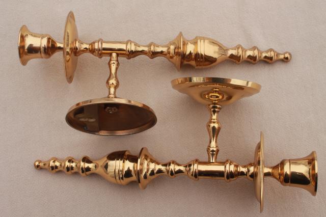 photo of vintage wall sconce set, pair of polished solid brass candle sconces #2
