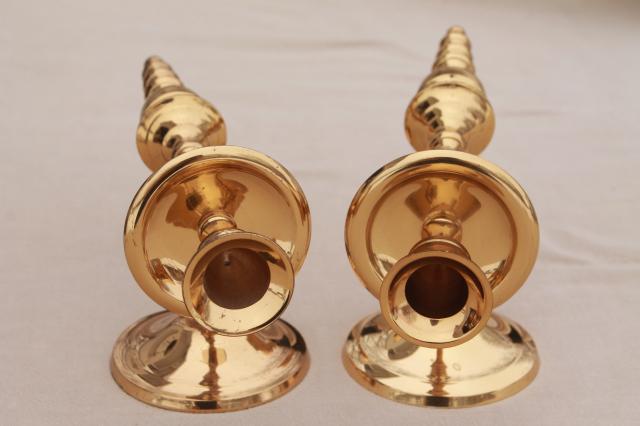 photo of vintage wall sconce set, pair of polished solid brass candle sconces #4