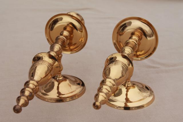 photo of vintage wall sconce set, pair of polished solid brass candle sconces #5