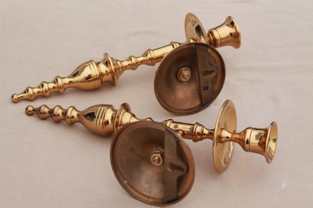 photo of vintage wall sconce set, pair of polished solid brass candle sconces #6