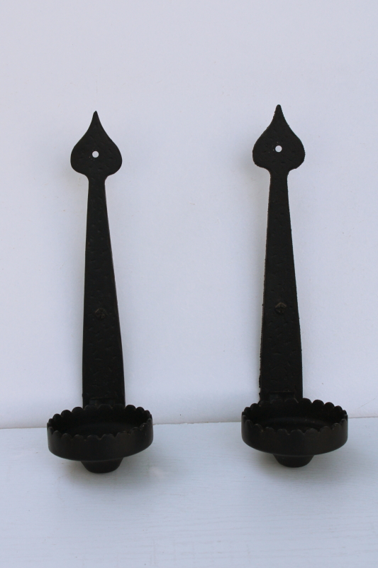 photo of vintage wall sconces candle holders, Emig cast aluminum primitive forged black iron antique reproductions #1