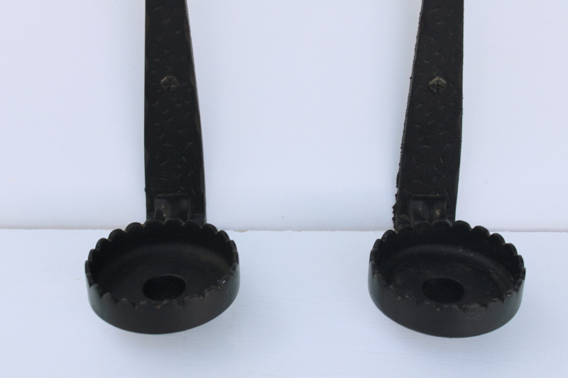 photo of vintage wall sconces candle holders, Emig cast aluminum primitive forged black iron antique reproductions #2