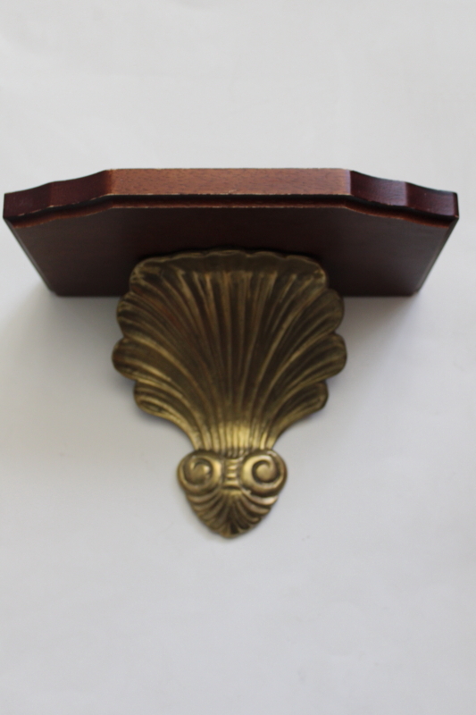 photo of vintage wall shelf, classical shell design solid brass bracket wood shelf plate rack #1