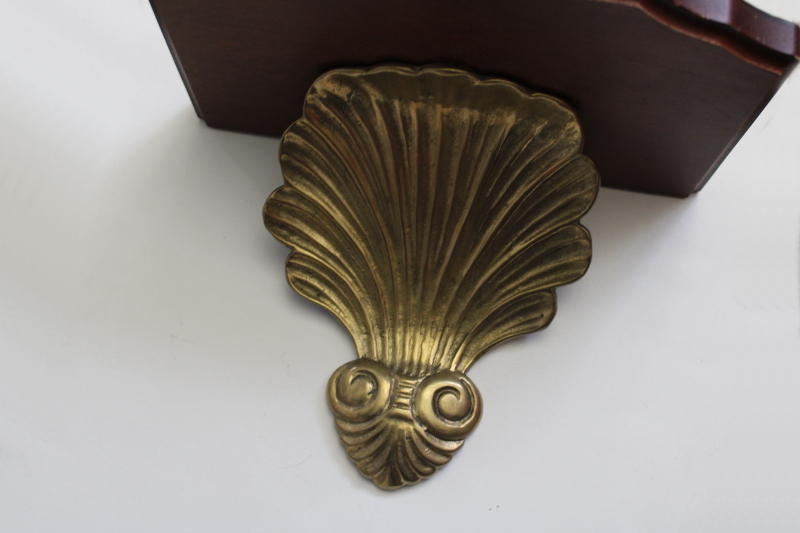 photo of vintage wall shelf, classical shell design solid brass bracket wood shelf plate rack #2