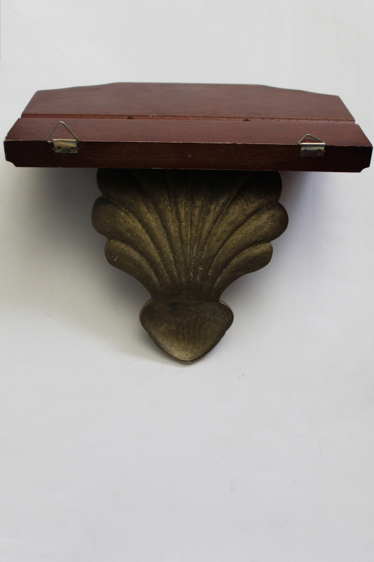 photo of vintage wall shelf, classical shell design solid brass bracket wood shelf plate rack #4