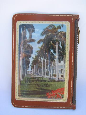 photo of vintage wallet lot, tooled Mexican leather change purse, Palm Beach souvenir #2