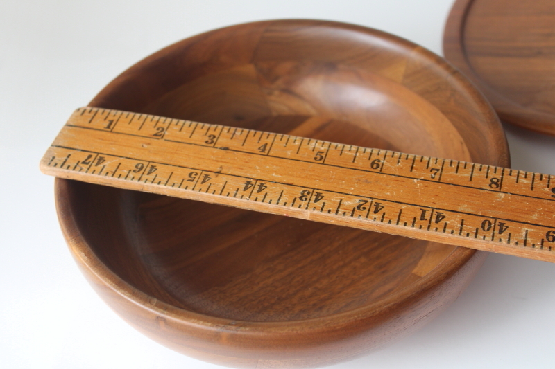 photo of vintage walnut wood bowl w/ cover, large round box w/ hand carved pear finial lid  #5