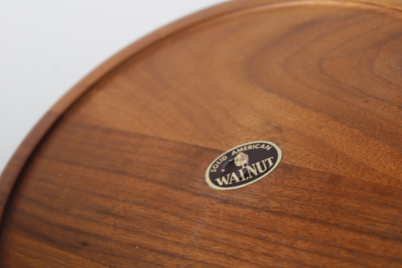 photo of vintage walnut wood bowl w/ cover, large round box w/ hand carved pear finial lid  #6