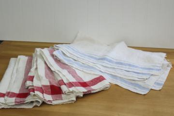 catalog photo of vintage washed linen kitchen towels & large napkins, red & blue w/ white