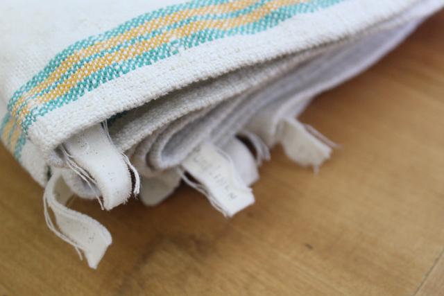 photo of vintage washed linen kitchen towels, soft thick dishtowels gold & jade green stripe #2