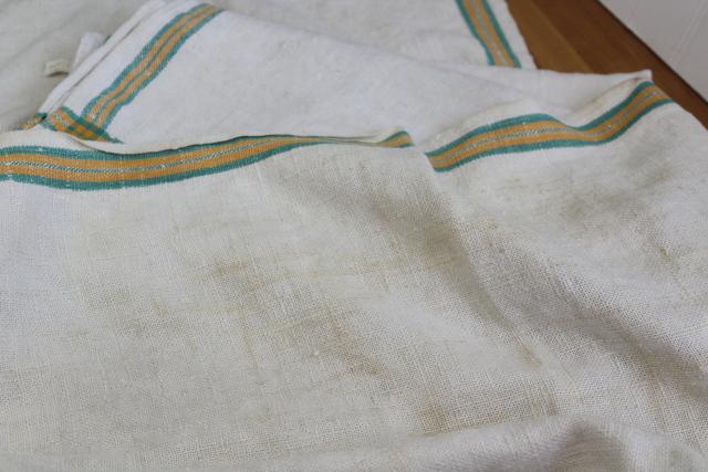 photo of vintage washed linen kitchen towels, soft thick dishtowels gold & jade green stripe #5