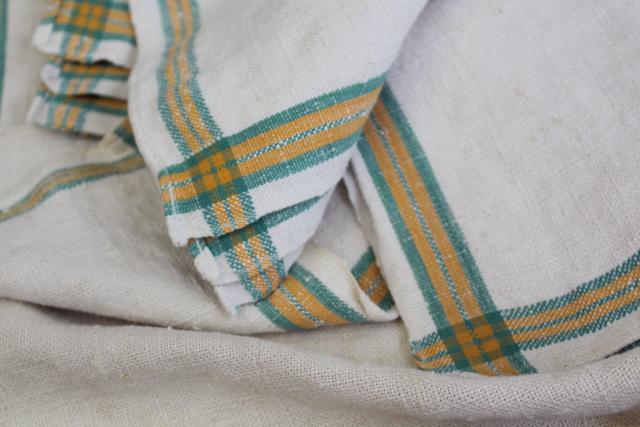 photo of vintage washed linen kitchen towels, soft thick dishtowels gold & jade green stripe #6