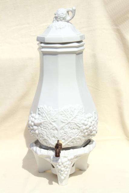 photo of vintage water cooler dispenser carafe & stand, Red Cliff white ironstone china #1