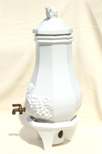 photo of vintage water cooler dispenser carafe & stand, Red Cliff white ironstone china #2