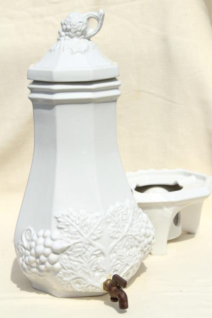 photo of vintage water cooler dispenser carafe & stand, Red Cliff white ironstone china #3