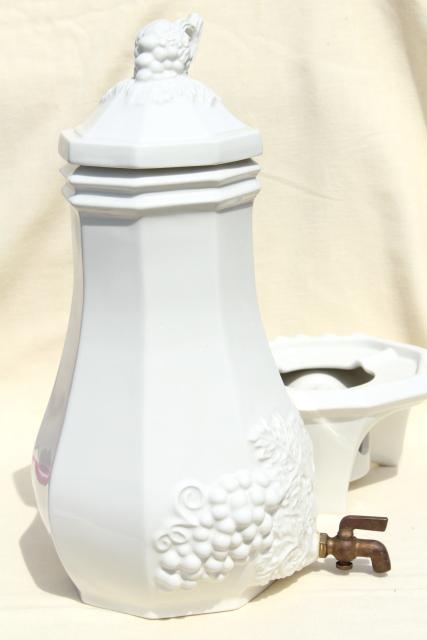 photo of vintage water cooler dispenser carafe & stand, Red Cliff white ironstone china #4