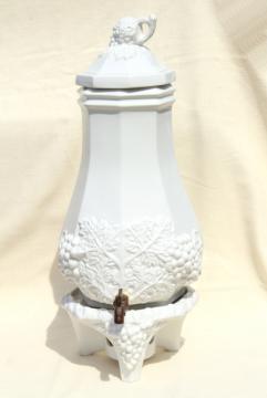 catalog photo of vintage water cooler dispenser carafe & stand, Red Cliff white ironstone china