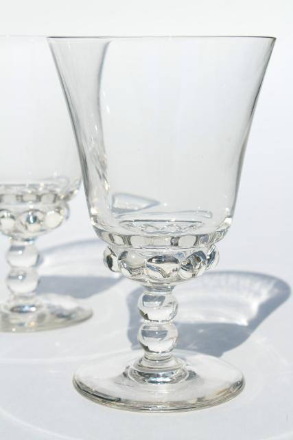 photo of vintage water glasses, tulip goblets beaded ball bowl & stem, boule candlewick lookalike #2