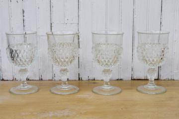 catalog photo of vintage water goblets or big wine glasses, Indiana diamond point pressed glass