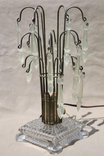 photo of vintage waterfall lamp, glass boudoir lamp with a fountain of plastic prisms #2