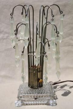 catalog photo of vintage waterfall lamp, glass boudoir lamp with a fountain of plastic prisms