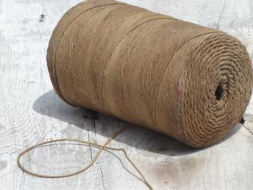 catalog photo of vintage waxed linen or cotton cord, primitive grubby old spool of twine