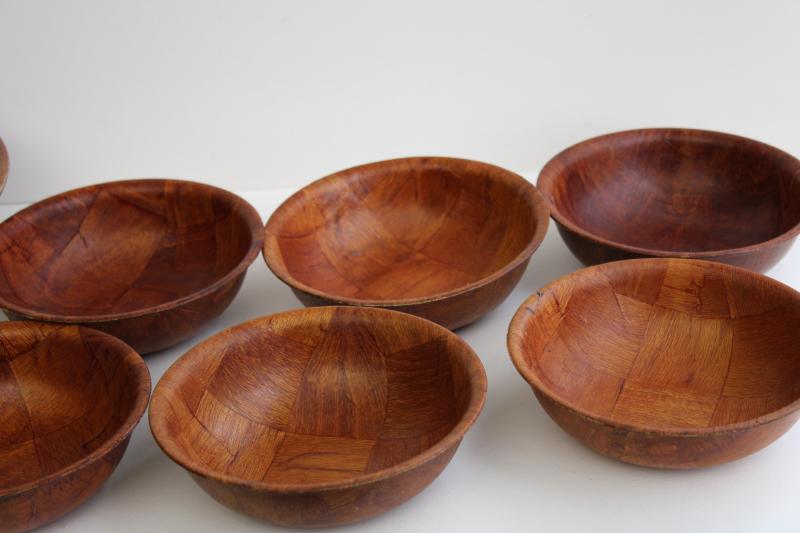 photo of vintage weavewood salad bowls set, woven wood bowls mid-century mod #8