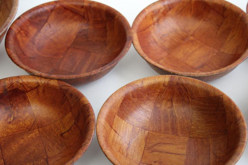 photo of vintage weavewood salad bowls set, woven wood bowls mid-century mod #9