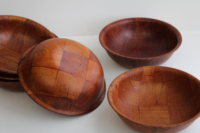 photo of vintage weavewood salad bowls set, woven wood bowls mid-century mod #10