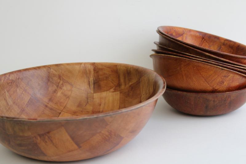 photo of vintage weavewood salad bowls set, woven wood bowls mid-century mod #11