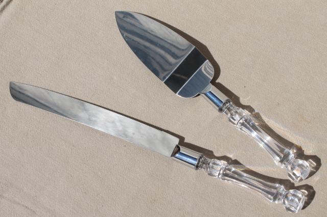 photo of vintage wedding cake server & knife set w/ sparkling faux crystal plastic handles #5