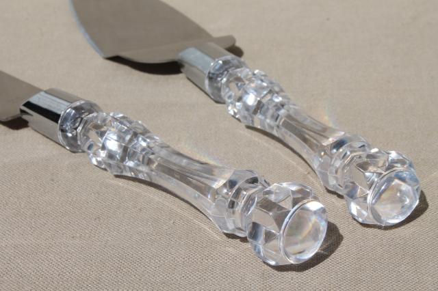 photo of vintage wedding cake server & knife set w/ sparkling faux crystal plastic handles #6