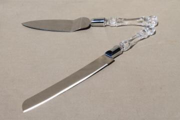 catalog photo of vintage wedding cake server & knife set w/ sparkling faux crystal plastic handles