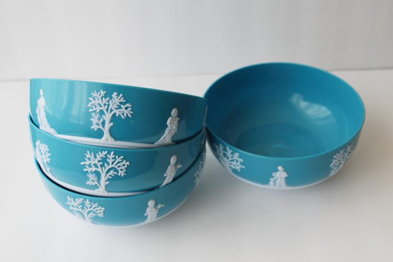 photo of vintage wedgwood blue plastic bowls, cameo relief 'jasperware', old margarine tubs? #2