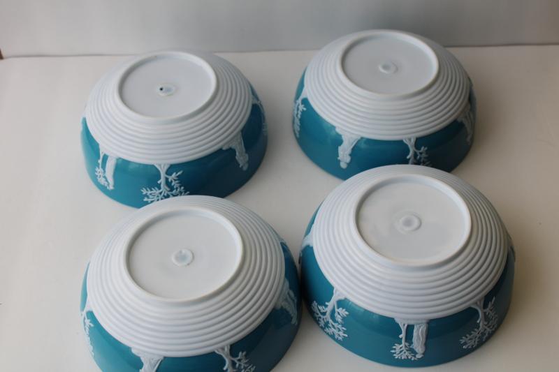 photo of vintage wedgwood blue plastic bowls, cameo relief 'jasperware', old margarine tubs? #7