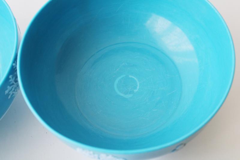 photo of vintage wedgwood blue plastic bowls, cameo relief 'jasperware', old margarine tubs? #10