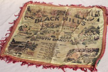 catalog photo of vintage western decor pillow cover, souvenir of Black Hills South Dakota Where the West Begins