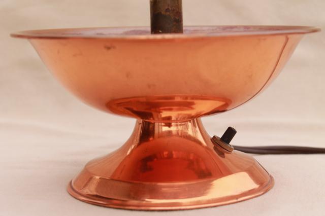 photo of vintage western style copper lamp w/ metal shade & glass chimney for mid-century ranch or rustic cabin #6