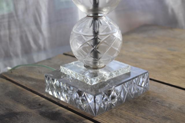 photo of vintage wheel cut crystal lamp w/ teardrop prisms, electric candle bulb hurricane lamp #5