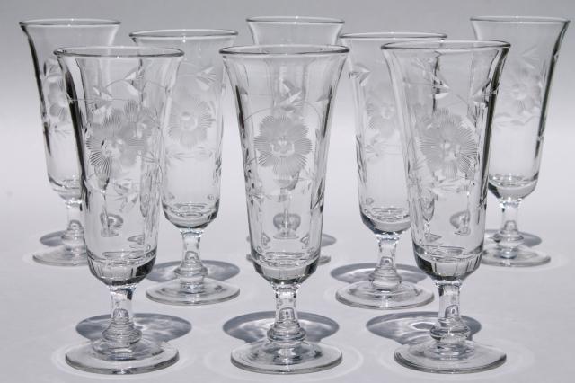 photo of vintage wheel cut elegant glass champagne flutes or parfait glasses set of 8 #1