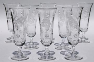 catalog photo of vintage wheel cut elegant glass champagne flutes or parfait glasses set of 8