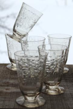 catalog photo of vintage wheel cut etched glass footed tumblers w/ panel optic, Susquehanna crystal