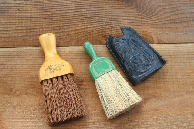 photo of vintage whisk brooms or clothes brushes, Cadet whisk brush & mini broom w/ tooled cover #1