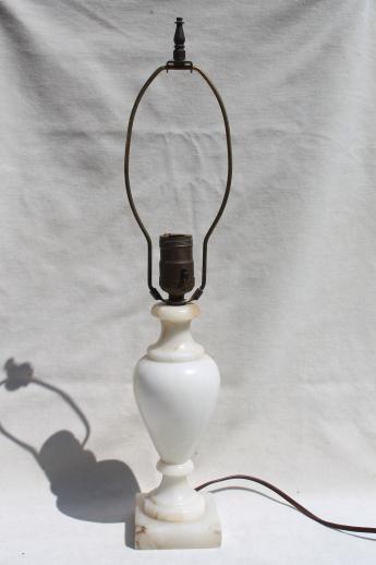 photo of vintage white alabaster marble table lamp, carved stone lamp base made in Italy #4