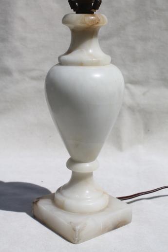 photo of vintage white alabaster marble table lamp, carved stone lamp base made in Italy #5