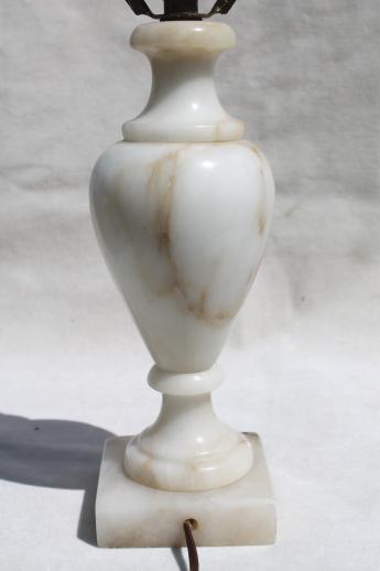 photo of vintage white alabaster marble table lamp, carved stone lamp base made in Italy #6